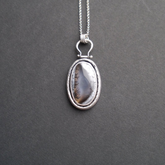 Serene Snowfall Dendritic Opal Pendant