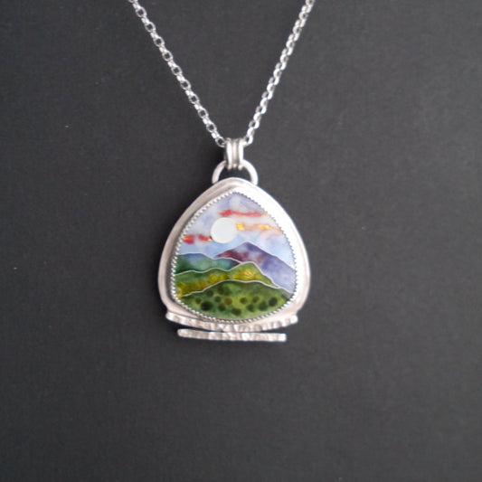 Blue Ridge Mountainscape Cloisonné Pendant
