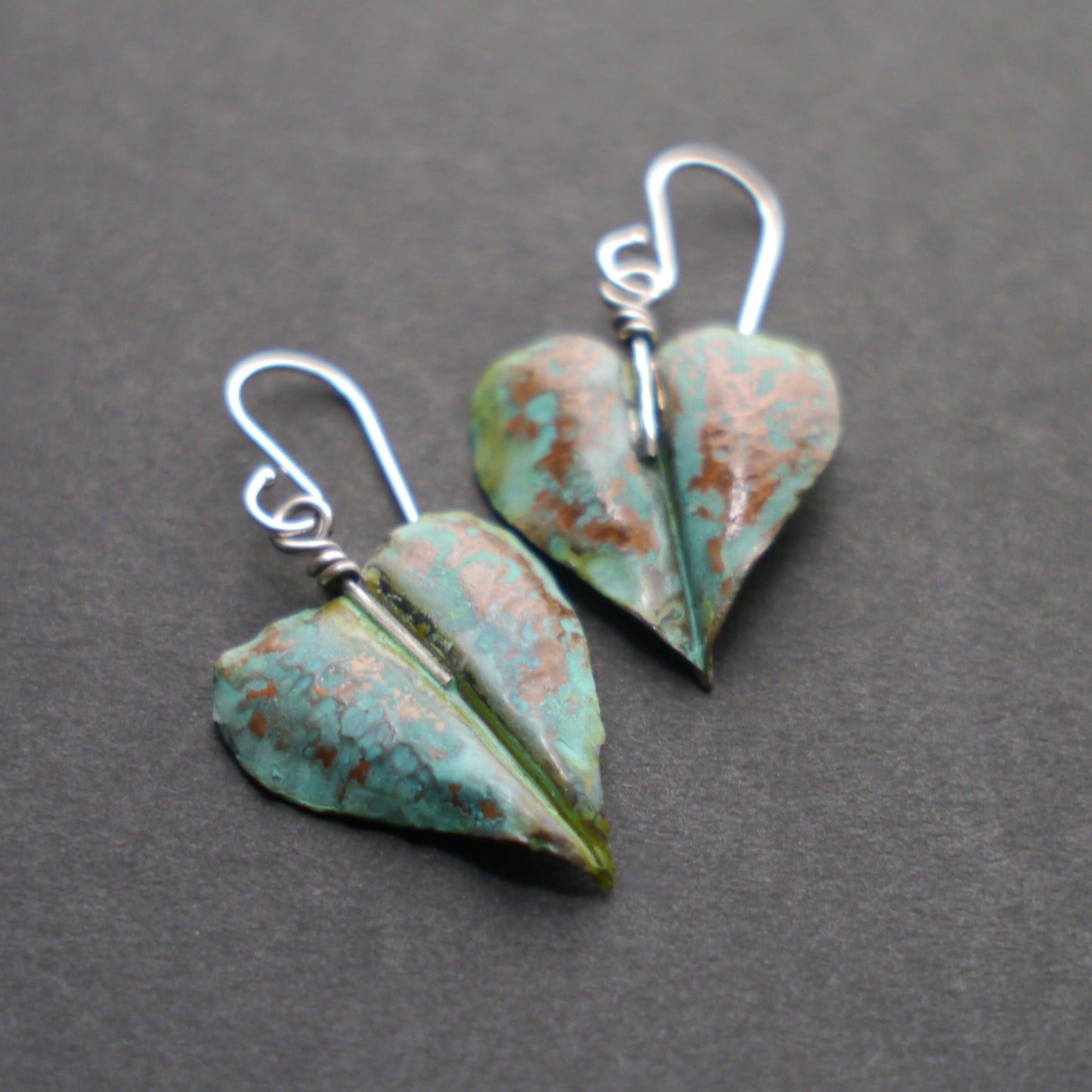 Verdigris Leaf Fold-formed Earrings