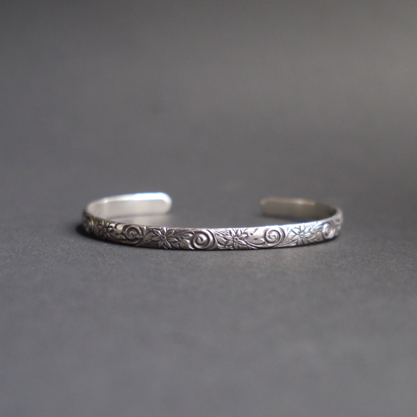 Floral Vine Pattern Cuff in 5mm Sterling Silver