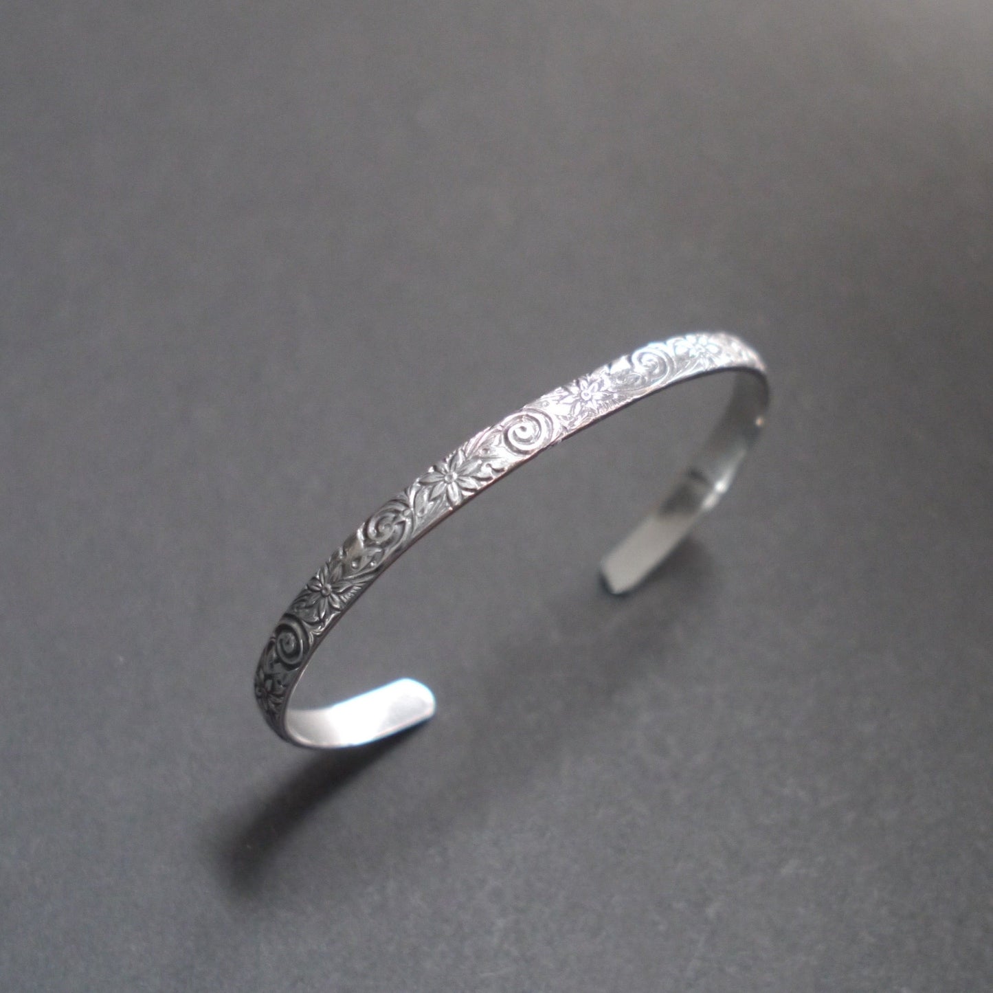 Floral Vine Pattern Cuff in 5mm Sterling Silver