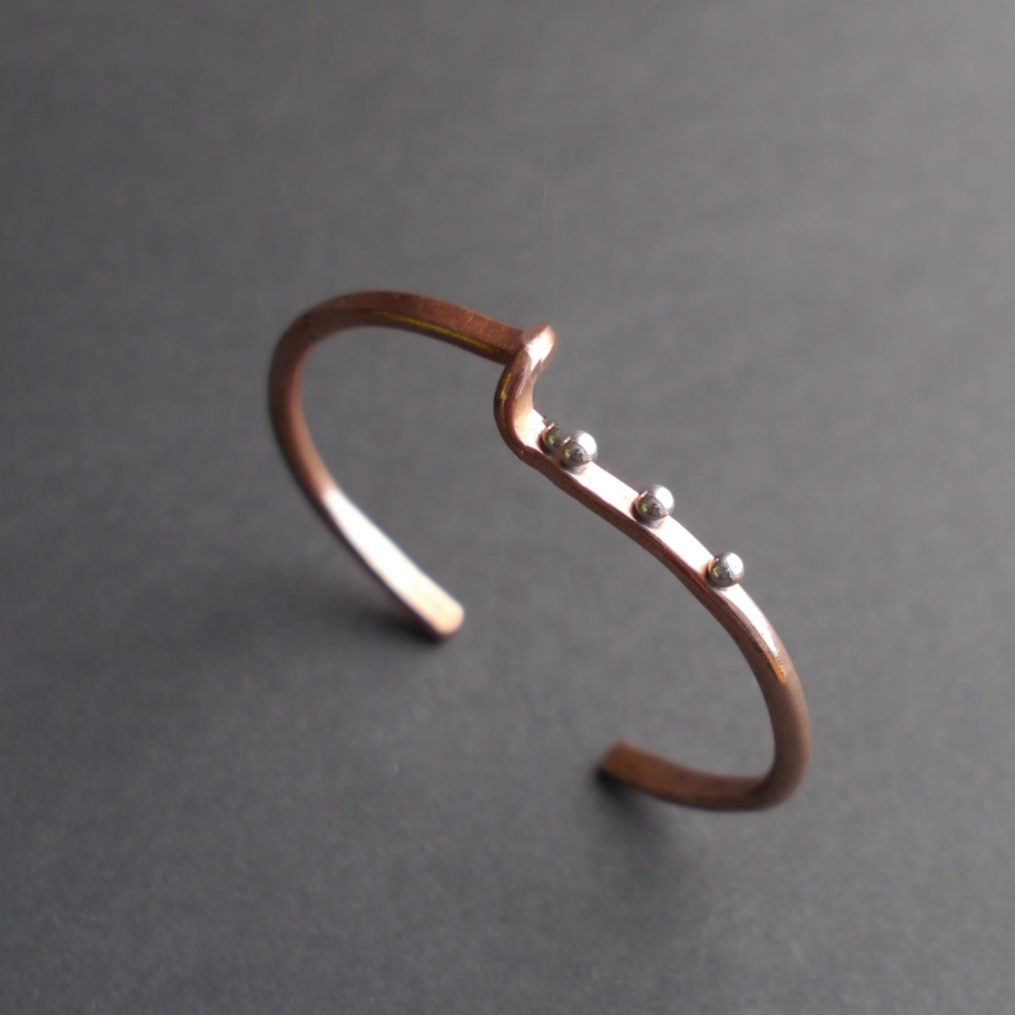Wave Cuff in 4mm Recycled Copper with Sterling Embellishments