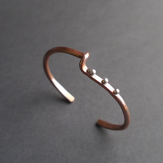 Wave Cuff in 4mm Recycled Copper with Sterling Embellishments