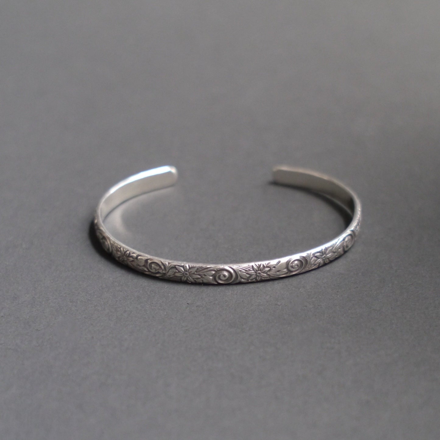 Floral Vine Pattern Cuff in 5mm Sterling Silver
