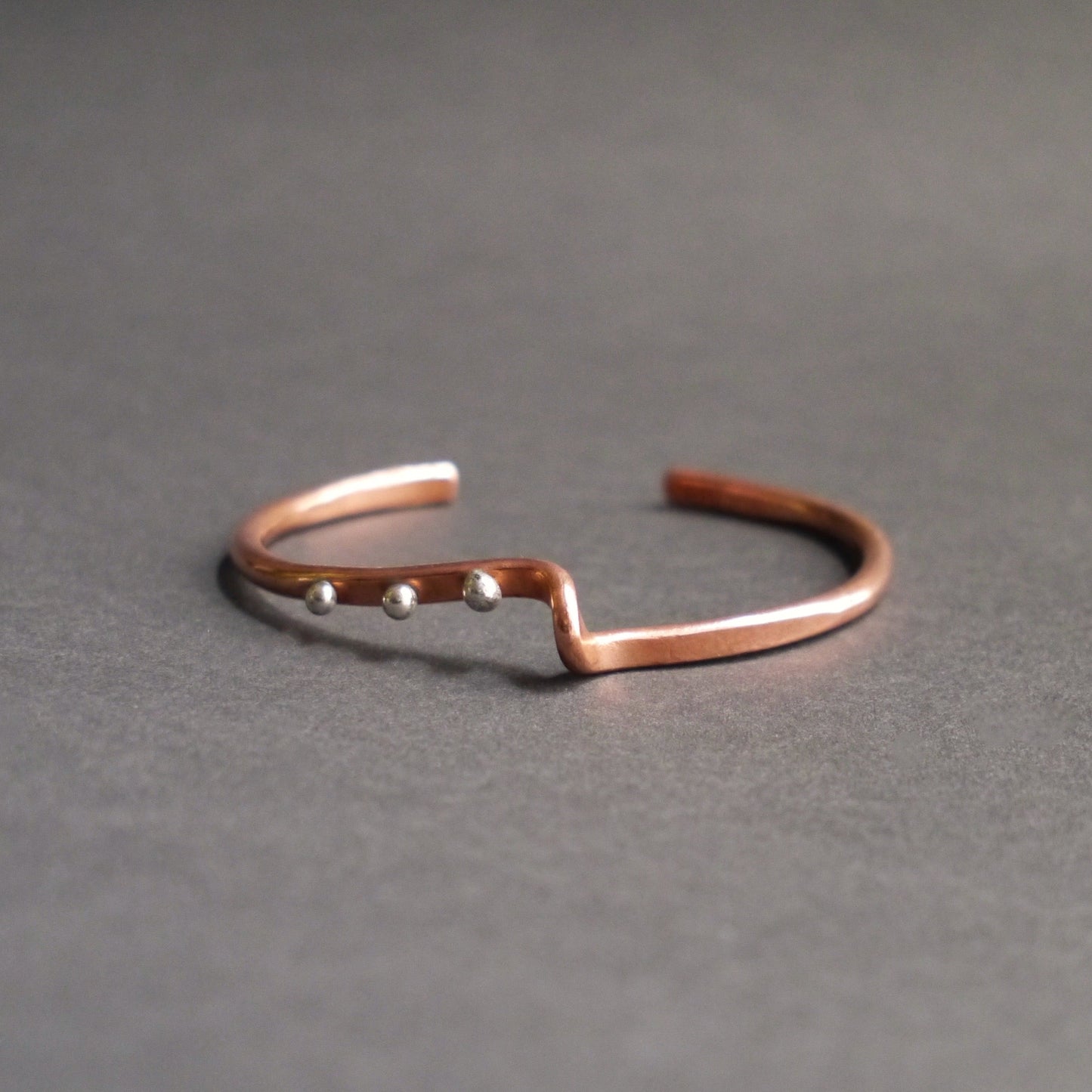 Wave Cuff in 4mm Recycled Copper with Sterling Embellishments