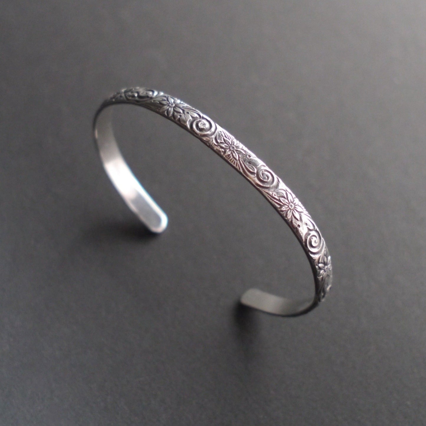 Floral Vine Pattern Cuff in 5mm Sterling Silver