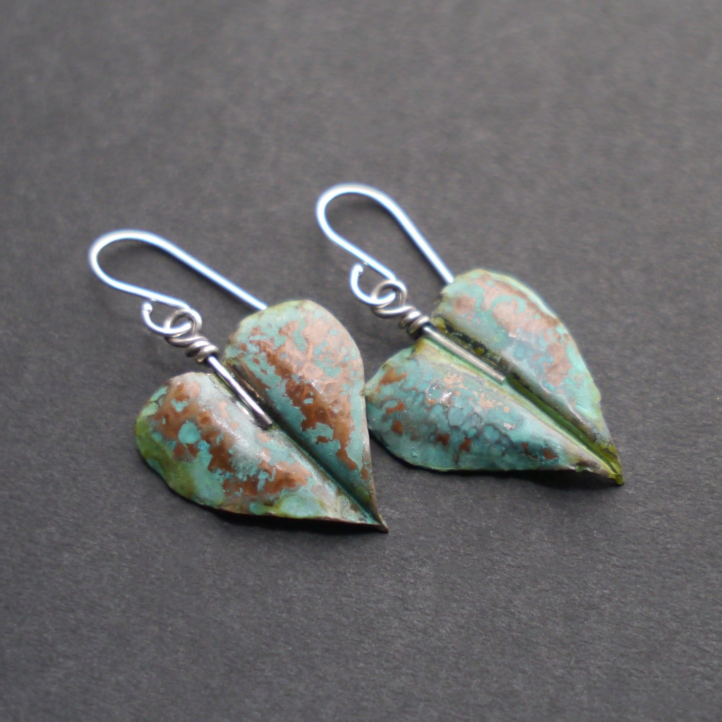 Verdigris Leaf Fold-formed Earrings