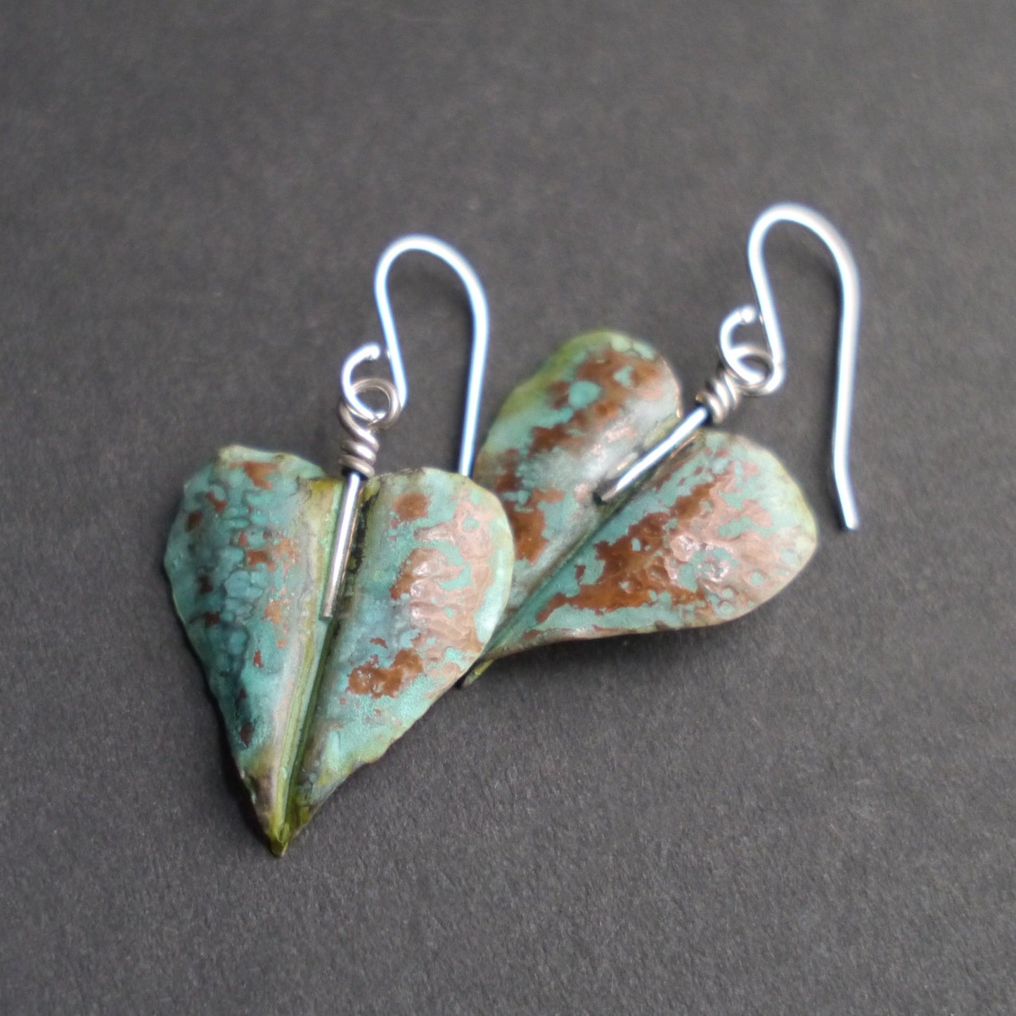 Verdigris Leaf Fold-formed Earrings