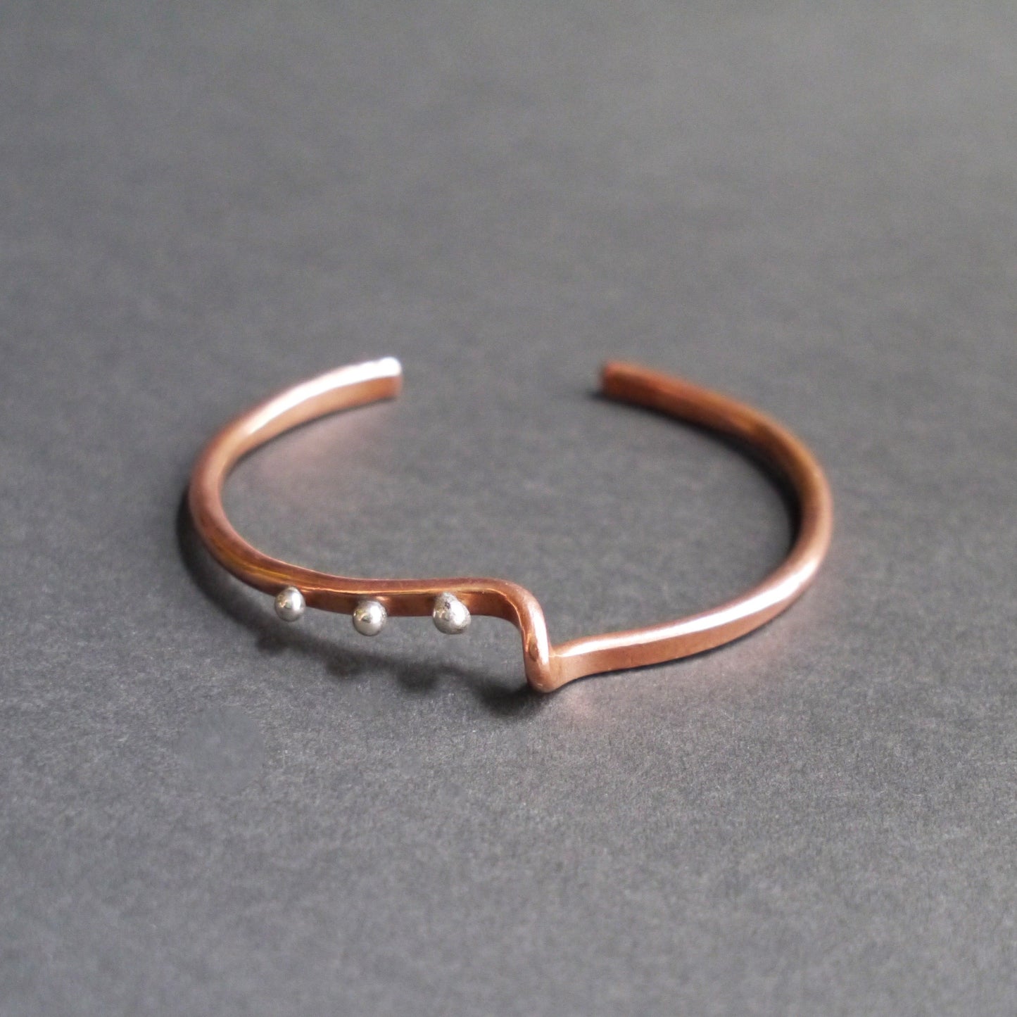 Wave Cuff in 4mm Recycled Copper with Sterling Embellishments