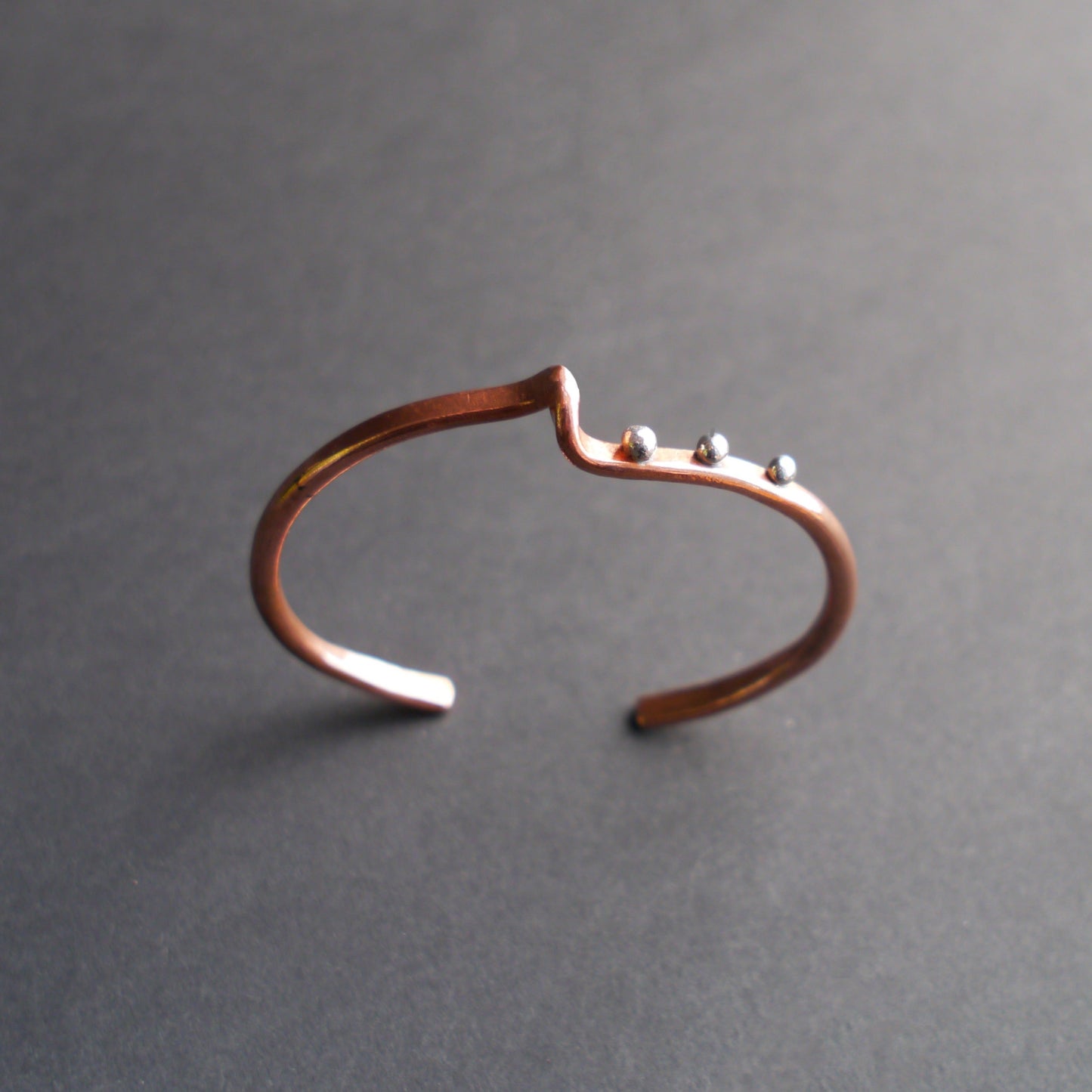 Wave Cuff in 4mm Recycled Copper with Sterling Embellishments