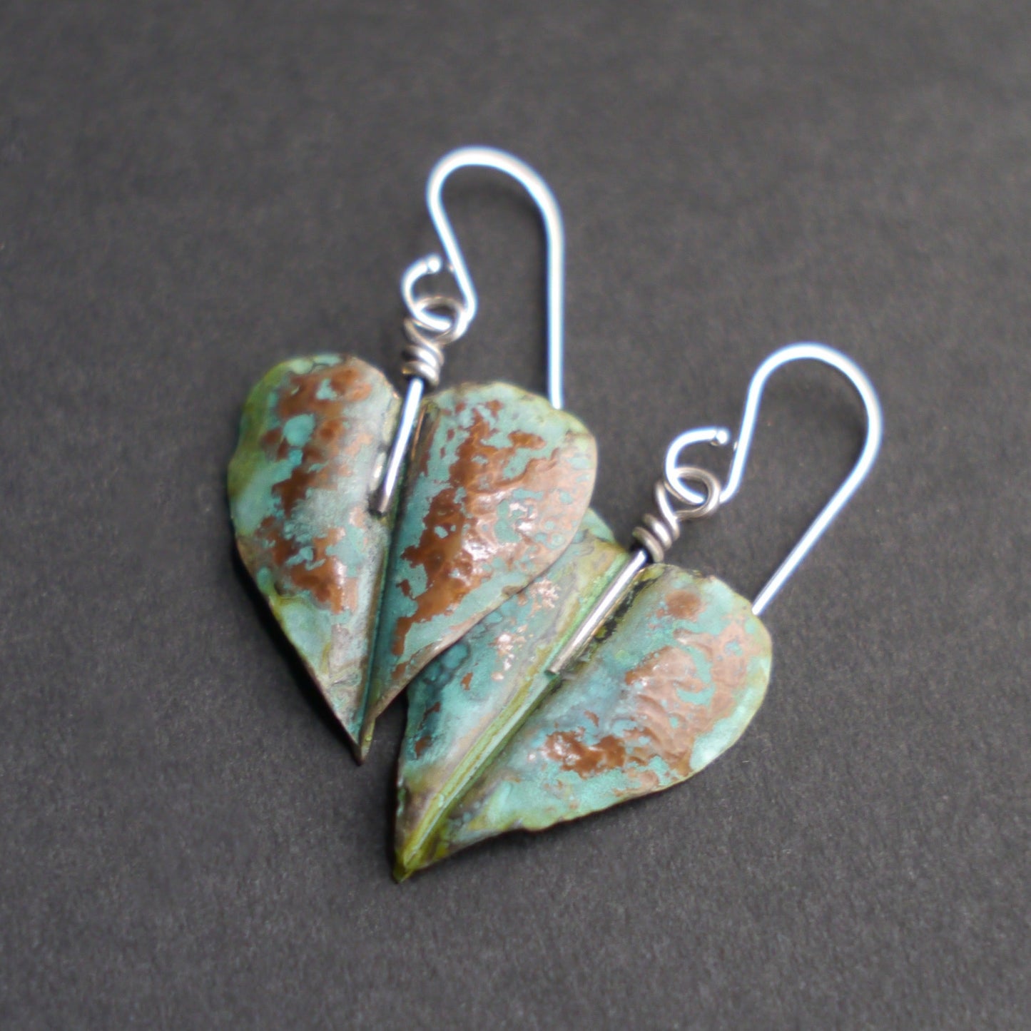 Verdigris Leaf Fold-formed Earrings