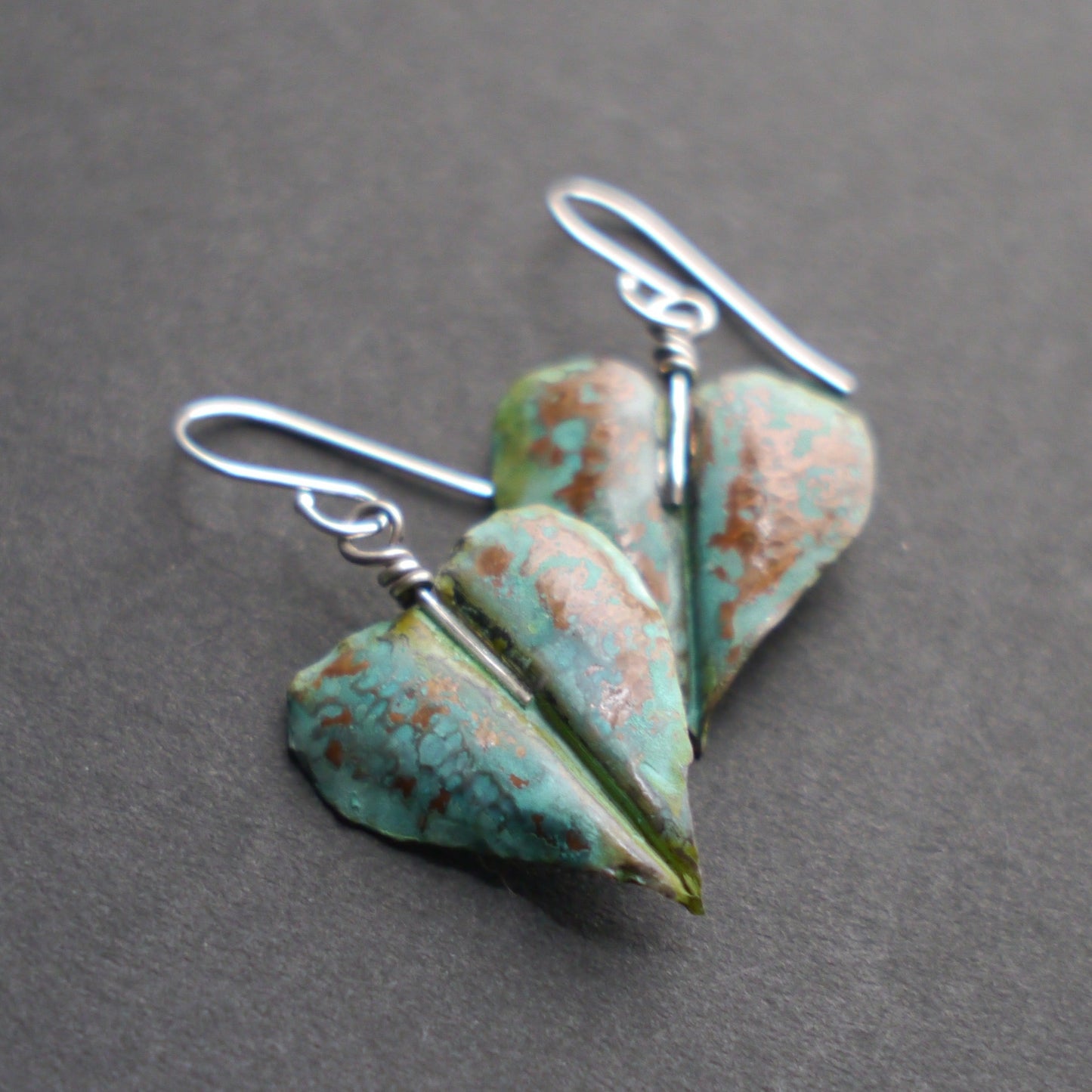 Verdigris Leaf Fold-formed Earrings