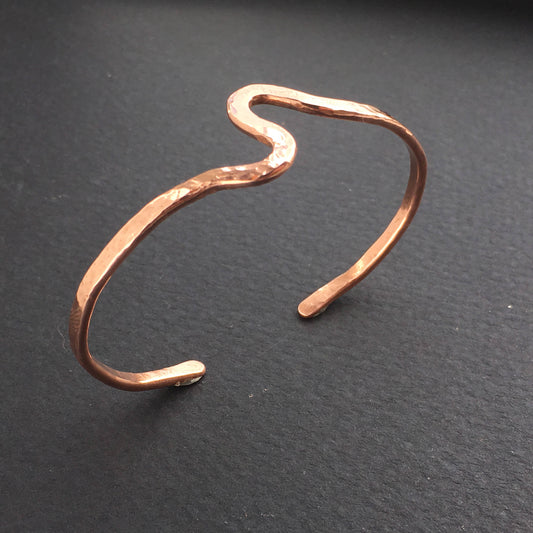Hammered Texture Wave Cuff in 4mm Recycled Copper