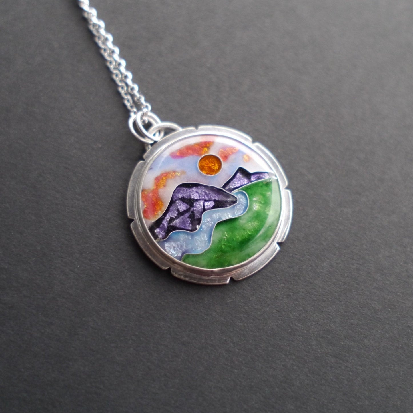 Blue Ridge Mountainscape Cloisonné Pendant