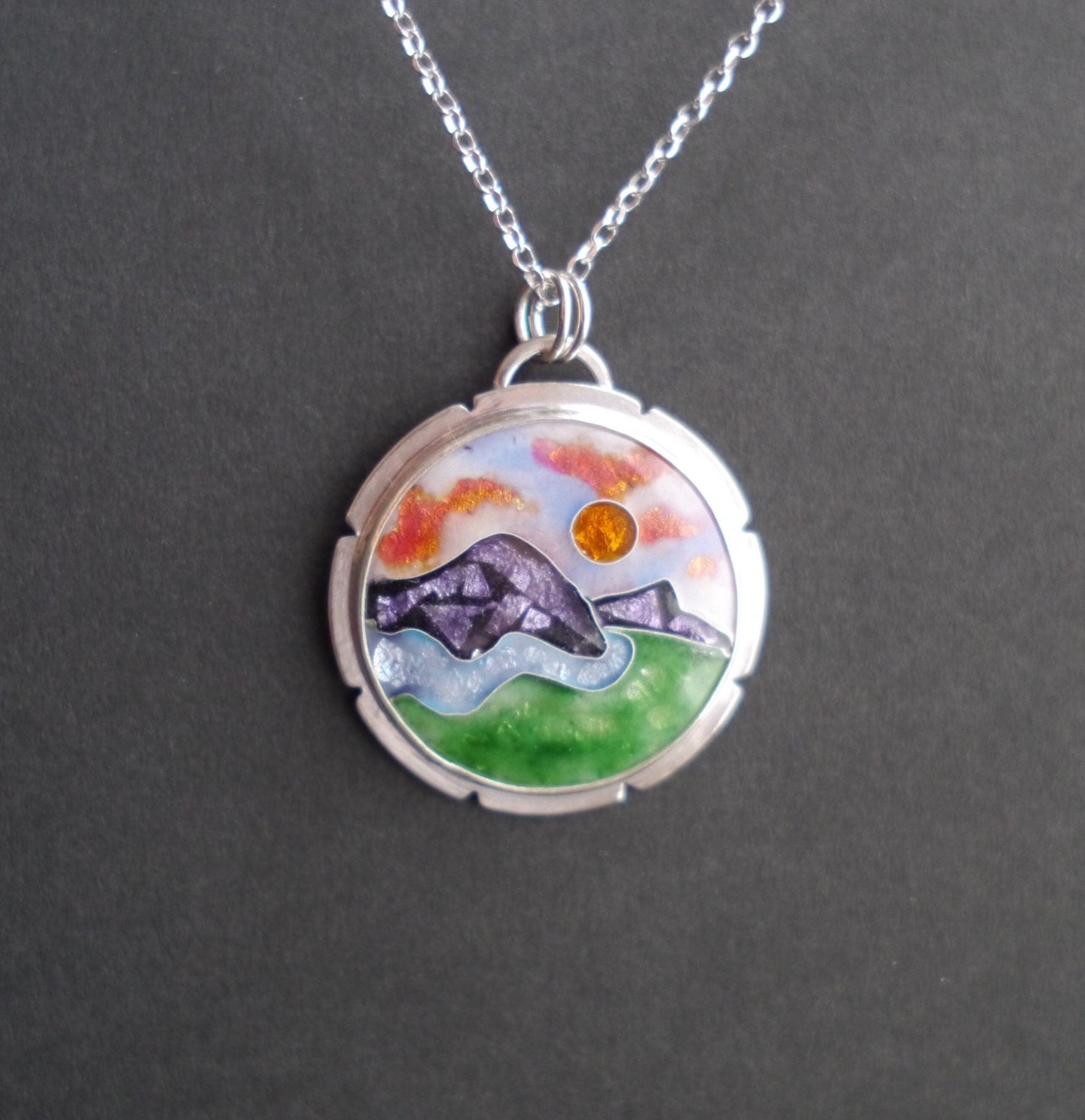 Blue Ridge Mountainscape Cloisonné Pendant