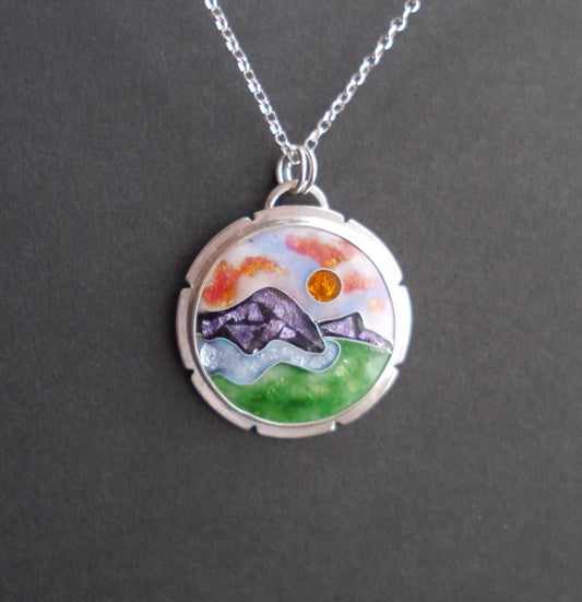 Blue Ridge Mountainscape Cloisonné Pendant