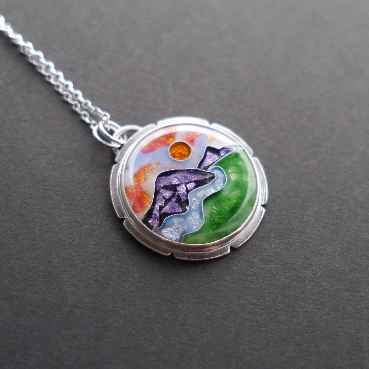 Blue Ridge Mountainscape Cloisonné Pendant