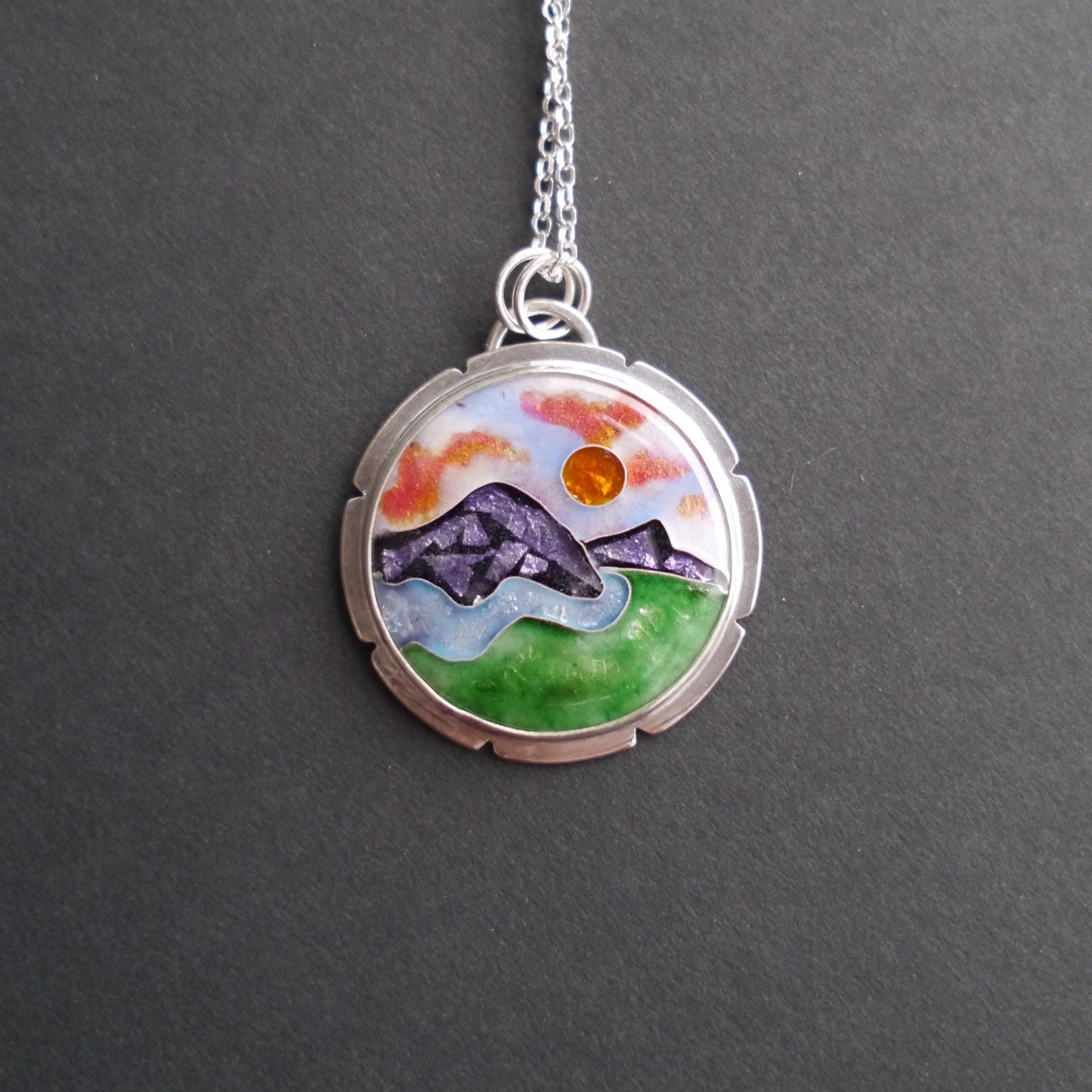 Blue Ridge Mountainscape Cloisonné Pendant