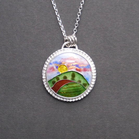 Blue Ridge Mountainscape Cloisonné Pendant