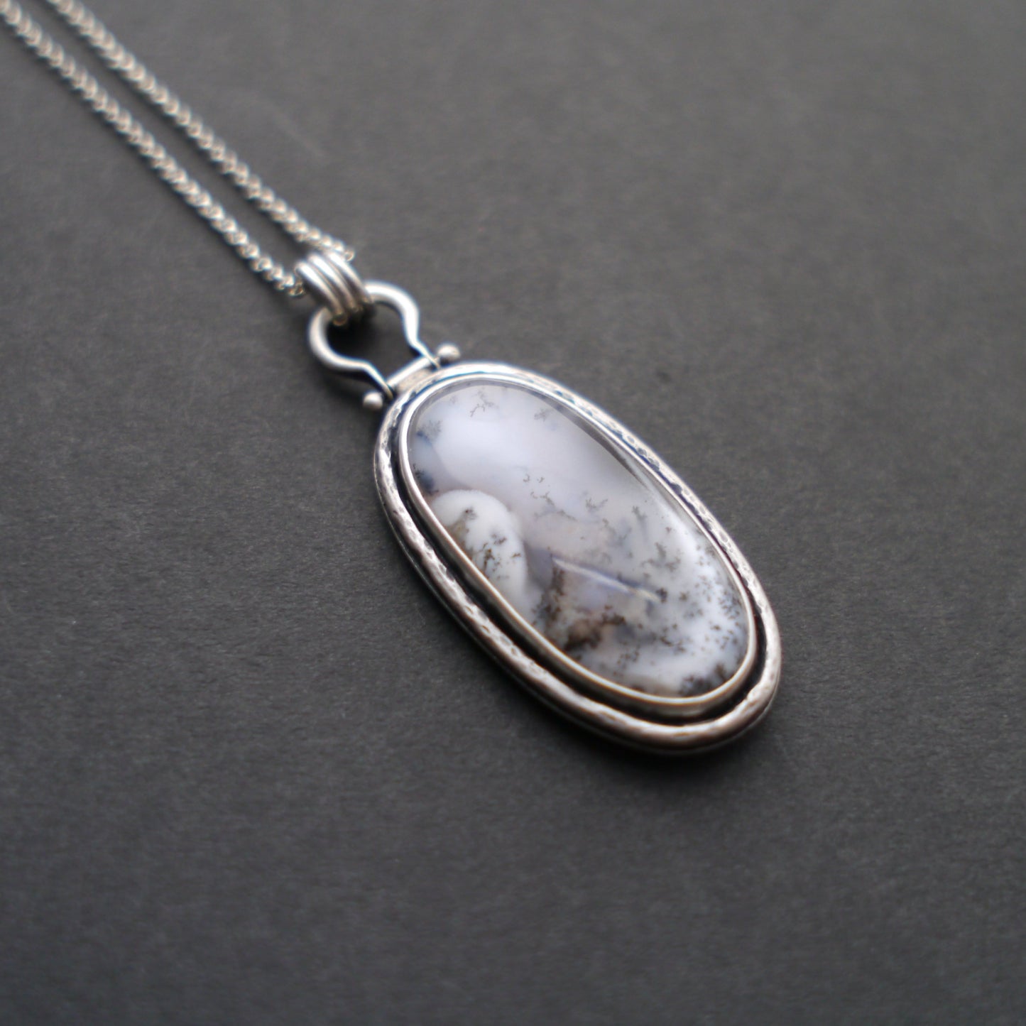 Serene Snowfall Dendritic Opal Pendant