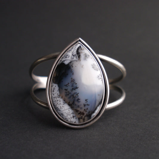 Serene Snowfall Dendritic Opal Cuff