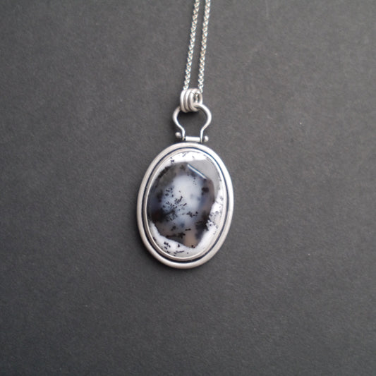 Serene Snowfall Dendritic Opal Pendant