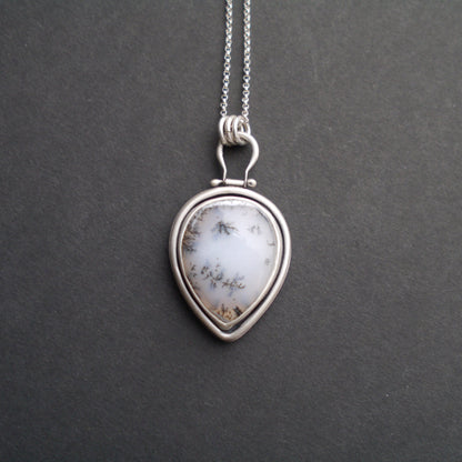 Serene Snowfall Dendritic Opal Pendant