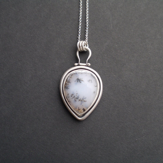 Serene Snowfall Dendritic Opal Pendant