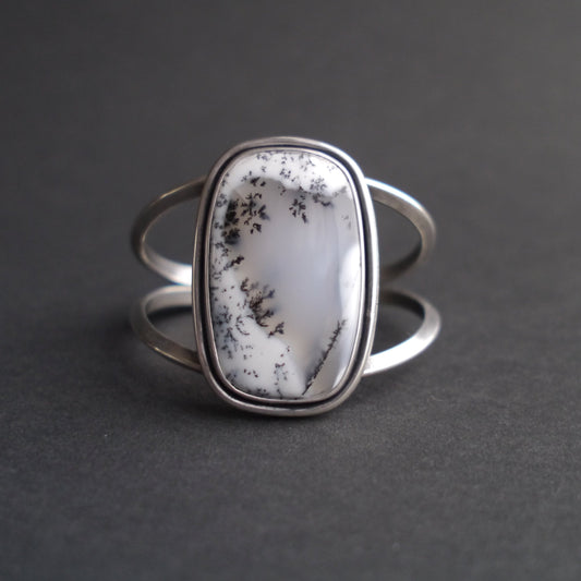 Serene Snowfall Dendritic Opal Cuff