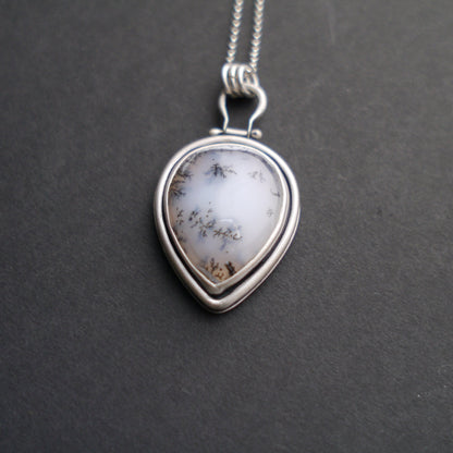 Serene Snowfall Dendritic Opal Pendant