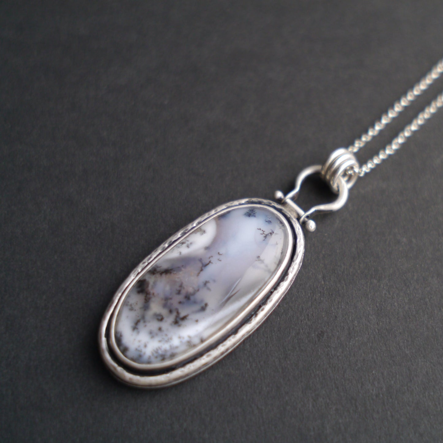 Serene Snowfall Dendritic Opal Pendant