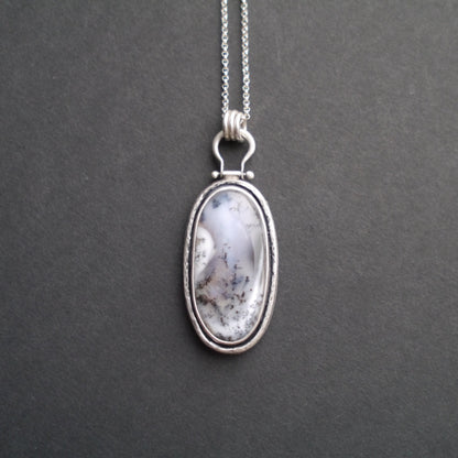 Serene Snowfall Dendritic Opal Pendant