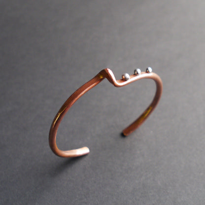 Wave Cuff in 4mm Recycled Copper with Sterling Embellishments