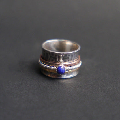 Lapis Lazuli Spinner Ring - Meditation Ring - Worry Ring - Size 4