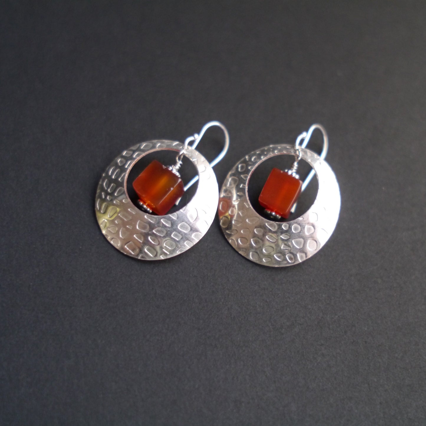 Textured Sterling Sliver Statement Earrings with Fire Agate